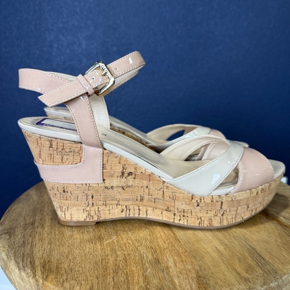 Guess Colby Pink and Cream Wedge Sandals with Cork Platform, Size 10 - Picture 6 of 7